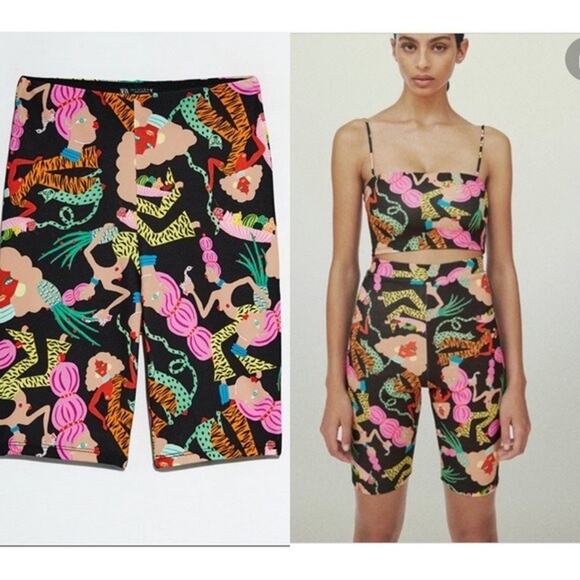 ZARA Womens BIker Shorts Size Small Collab Miranda Makaroff Woman in Art to Wear - Picture 1 of 6